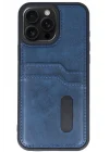 Mey İthalat®  iPhone 14 Pro Max Kılıf Sara Kartvizitli Deri Kılıf - Lacivert