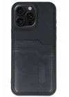 Mey İthalat®  iPhone 14 Pro Max Kılıf Sara Kartvizitli Deri Kılıf - Siyah