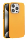 Mey İthalat®  iPhone 14 Pro Max Kılıf Wonder Deri Magsafe Kapak - Turuncu