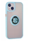 Mey İthalat®  iPhone 15 Kılıf Montreal Yüzüklü Silikon Kapak - Buz Mavi