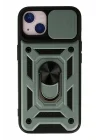 Mey İthalat®  iPhone 15 Kılıf Pars Lens Yüzüklü Silikon - Yeşil