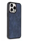 Mey İthalat®   iPhone 15 Pro Kılıf Aras Deri Kapak - Lacivert