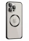 Mey İthalat®  iPhone 15 Pro Max Kılıf Metal Bumper Magneticsafe Kapak - Siyah