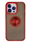 Mey İthalat®  iPhone 15 Pro Max Kılıf Montreal Yüzüklü Silikon Kapak - Kırmızı