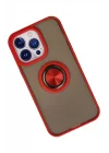 Mey İthalat®  iPhone 15 Pro Max Kılıf Montreal Yüzüklü Silikon Kapak - Kırmızı