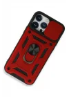 Mey İthalat®   iPhone 15 Pro Max Kılıf Pars Lens Yüzüklü Silikon - Kırmızı