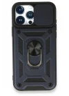 Mey İthalat®   iPhone 15 Pro Max Kılıf Pars Lens Yüzüklü Silikon - Lacivert