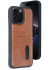Mey İthalat®  iPhone 15 Pro Max Kılıf Sara Kartvizitli Deri Kılıf - Taba
