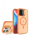 Mey İthalat®  iPhone 16 Flet Lens Magsafe Kapak - Turuncu