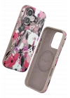 Mey İthalat®  iPhone 16 Flower Series Magsafe Kapak - Pembe