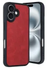Mey İthalat®   iPhone 16 Kılıf Aras Deri Kapak - Kırmızı