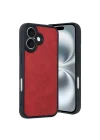 Mey İthalat®   iPhone 16 Kılıf Aras Deri Kapak - Kırmızı