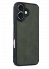 Mey İthalat®   iPhone 16 Kılıf Aras Deri Kapak - Koyu Yeşil