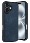 Mey İthalat®   iPhone 16 Kılıf Aras Deri Kapak - Lacivert