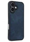 Mey İthalat®   iPhone 16 Kılıf Aras Deri Kapak - Lacivert