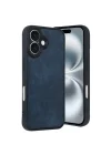 Mey İthalat®   iPhone 16 Kılıf Aras Deri Kapak - Lacivert