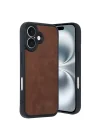 Mey İthalat®   iPhone 16 Kılıf Aras Deri Kapak - Taba
