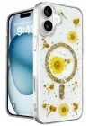 Mey İthalat®  iPhone 16 Kılıf Daisy Simli Magsafe Kapak - Gold