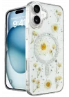 Mey İthalat®  iPhone 16 Kılıf Daisy Simli Magsafe Kapak - Gümüş