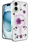 Mey İthalat®  iPhone 16 Kılıf Daisy Simli Magsafe Kapak - Mor