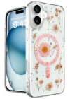 Mey İthalat®  iPhone 16 Kılıf Daisy Simli Magsafe Kapak - Pembe