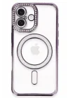 Mey İthalat®   iPhone 16 Kılıf Joke Simli Magneticsafe Kılıf - Derin Mor