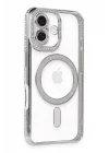 Mey İthalat®   iPhone 16 Kılıf Joke Simli Magneticsafe Kılıf - Gümüş
