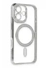 Mey İthalat®   iPhone 16 Kılıf Joke Simli Magneticsafe Kılıf - Gümüş