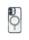 Mey İthalat®   iPhone 16 Kılıf Joke Simli Magneticsafe Kılıf - Lacivert