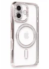 Mey İthalat®   iPhone 16 Kılıf Joke Simli Magneticsafe Kılıf - Pembe