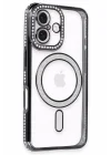 Mey İthalat®   iPhone 16 Kılıf Joke Simli Magneticsafe Kılıf - Siyah