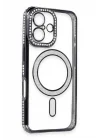 Mey İthalat®   iPhone 16 Kılıf Joke Simli Magneticsafe Kılıf - Siyah
