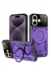 Mey İthalat®   iPhone 16 Kılıf Joy Lens Standlı Kapak - Mor