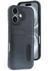 Mey İthalat®   iPhone 16 Kılıf Sara Kartvizitli Deri Kılıf - Siyah