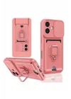 Mey İthalat®   iPhone 16 Kılıf Zuma Kartvizitli Yüzüklü Silikon - Pembe