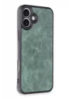 Mey İthalat®   iPhone 16 Plus Kılıf Aras Deri Kapak - Koyu Yeşil