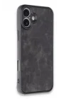 Mey İthalat®   iPhone 16 Plus Kılıf Aras Deri Kapak - Siyah