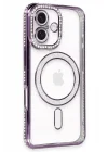 Mey İthalat®   iPhone 16 Plus Kılıf Joke Simli Magneticsafe Kılıf - Derin Mor
