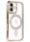 Mey İthalat®  iPhone 16 Plus Kılıf Joke Simli Magneticsafe Kılıf - Gold