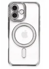 Mey İthalat®   iPhone 16 Plus Kılıf Joke Simli Magneticsafe Kılıf - Gri