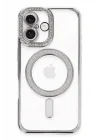 Mey İthalat®   iPhone 16 Plus Kılıf Joke Simli Magneticsafe Kılıf - Gümüş