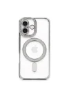 Mey İthalat®   iPhone 16 Plus Kılıf Joke Simli Magneticsafe Kılıf - Gümüş