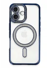 Mey İthalat®   iPhone 16 Plus Kılıf Joke Simli Magneticsafe Kılıf - Lacivert