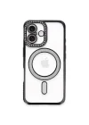 Mey İthalat®   iPhone 16 Plus Kılıf Joke Simli Magneticsafe Kılıf - Siyah