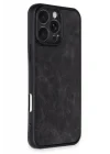 Mey İthalat®   iPhone 16 Pro Kılıf Aras Deri Kapak - Siyah