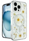Mey İthalat®   iPhone 16 Pro Kılıf Daisy Simli Magsafe Kapak - Gümüş