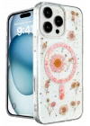 Mey İthalat®   iPhone 16 Pro Kılıf Daisy Simli Magsafe Kapak - Pembe