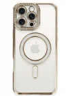 Mey İthalat®   iPhone 16 Pro Kılıf Joke Simli Magneticsafe Kılıf - Gold