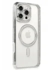 Mey İthalat®   iPhone 16 Pro Kılıf Joke Simli Magneticsafe Kılıf - Gümüş