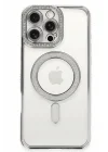 Mey İthalat®   iPhone 16 Pro Kılıf Joke Simli Magneticsafe Kılıf - Gümüş